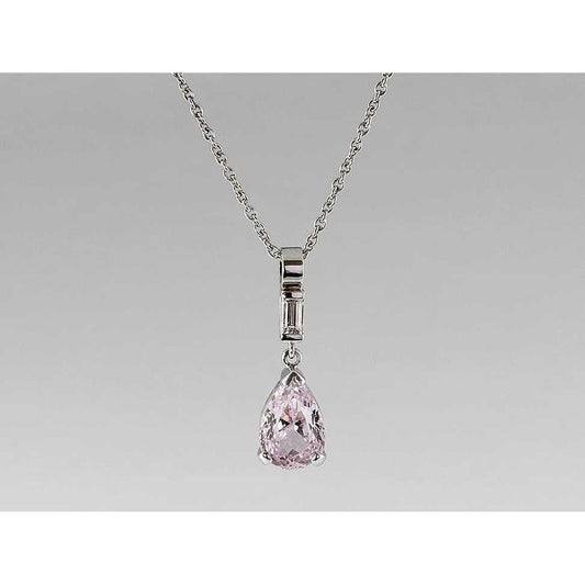 Pink Pear Cut Kunzite Gem Stone Pendant White Gold 11 Carats Jewelry