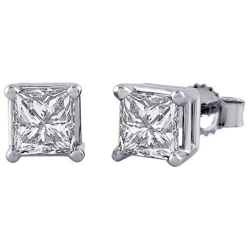 Princess Cut 3.50 Ct Diamonds Women Studs Earring White Gold 14K
