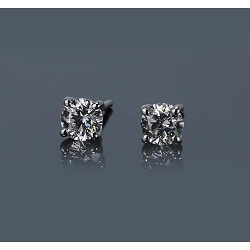 Prong Round Diamond Stud Earring 1 Carat White Gold 14K