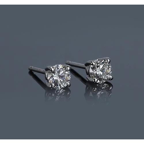 Prong Round Diamond Stud Earring 1 Carat White Gold 14K