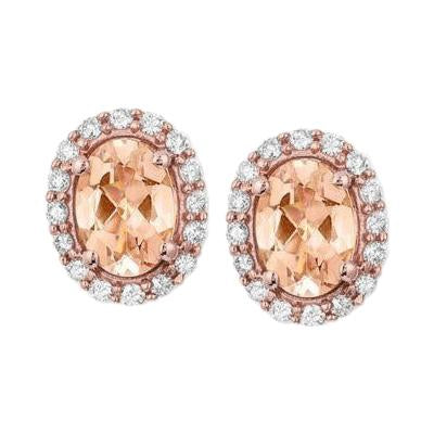 Prong Set 14 Ct Morganite And Diamonds Studs Earring Rose Gold 14K