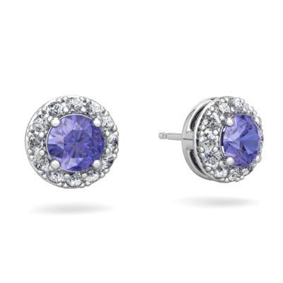 Prong Set 3.70 Carats Tanzanite And Diamonds Studs Earrings White