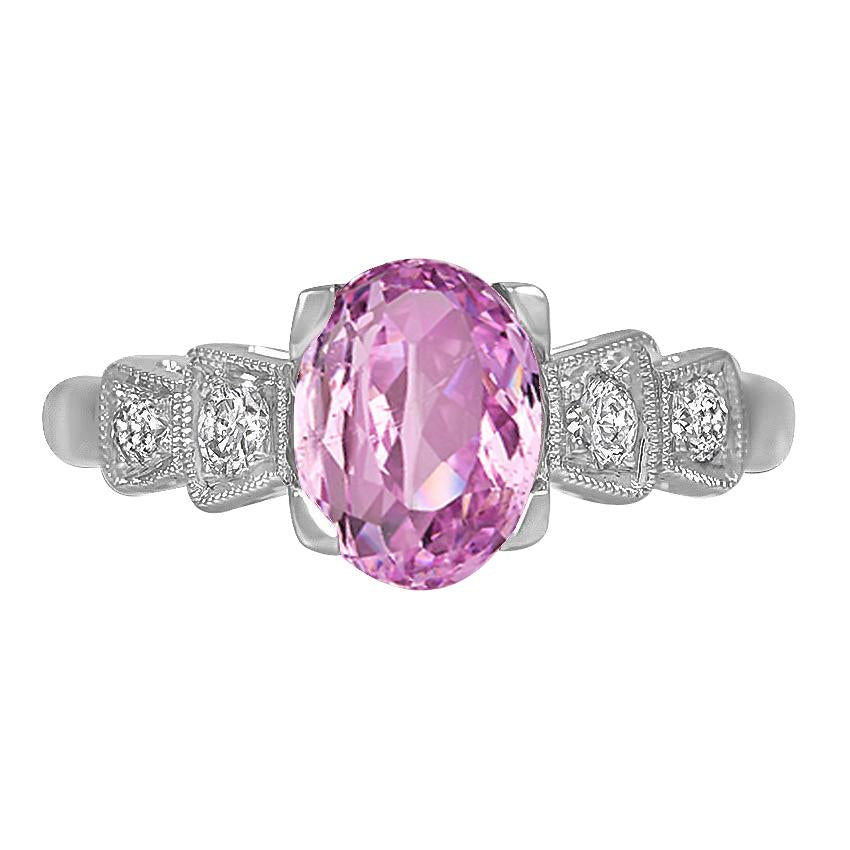 Prong Set Pink Kunzite And Diamonds 18.50 Carats Ring White Gold