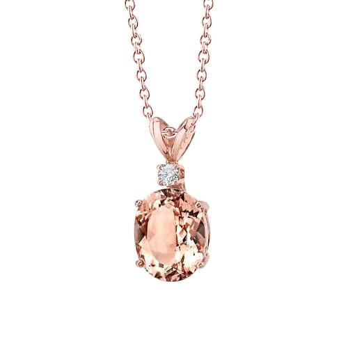 Rose Gold 14K 24.25 Carats Big Morganite With Small Diamond Pendant