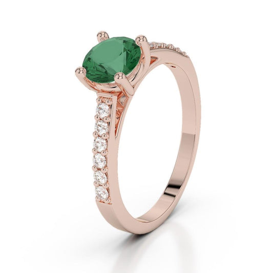natural round emerald 2.50ct ring front view