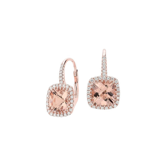 Rose Gold 14K Lady 10.60 Ct Morganite And Diamonds Dangle Earrings