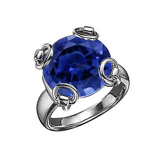 Round Cut Ceylon Sapphire Solitaire Ring 7.01 Ct. White Gold 14K