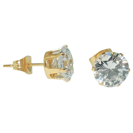 Round Cut Diamond Lady Stud Earring 4 Carats Yellow Gold 14K