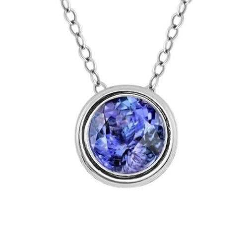 Round Cut Solitaire Tanzanite Bezel Set Pendant 3 Carat WG 4K