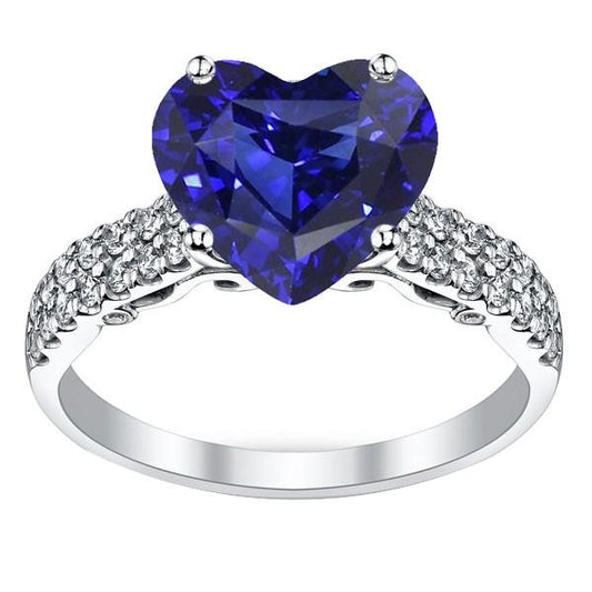 Round Diamond And Ceylon Sapphire Engagement Ring 4.50 Carats Gold 14K