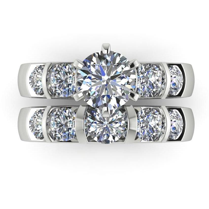 Round Diamond Engagement Ring Set 3.50 Carats Jewelry White Gold