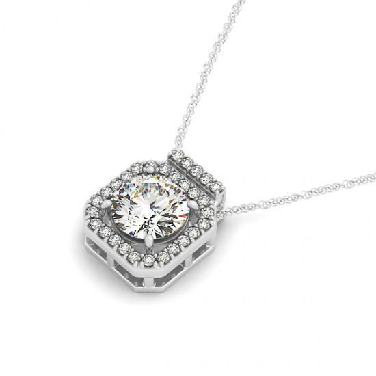 Round Diamond Pendant Necklace Without Chain 1.95 Carat White Gold 14K
