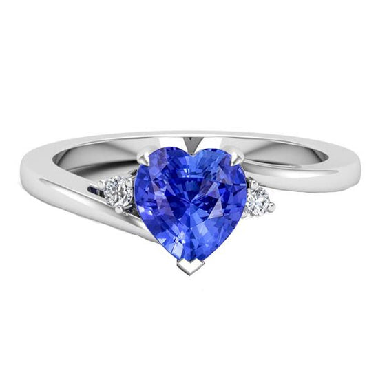 Round Diamond Ring 3 Stone Heart Ceylon Sapphire Jewelry 2.25 Carats
