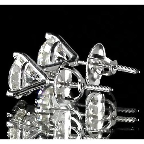 Round Diamond Stud Earring Martini Setting 1.60 Carats White Gold 14K