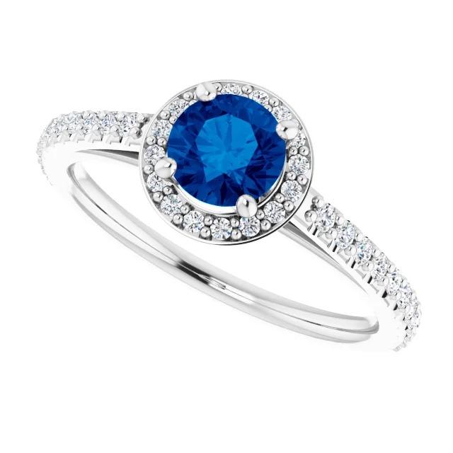 Round Halo Blue Sapphire 2.50 Carats Ring White Gold 14K