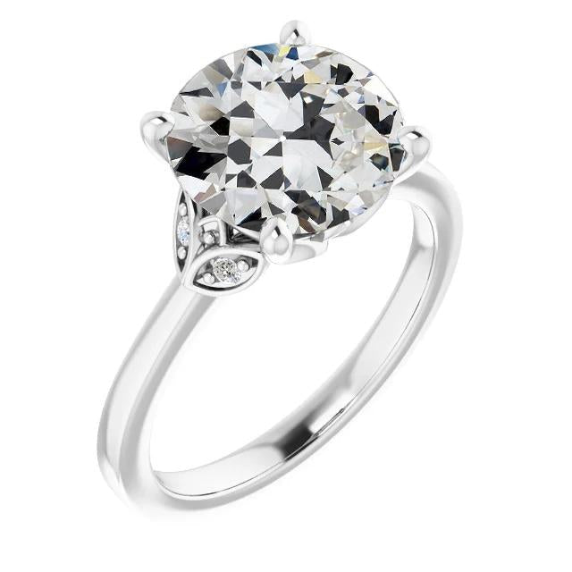 Round Old Miner Diamond Anniversary Ring Leaf Style 4.50 Carats