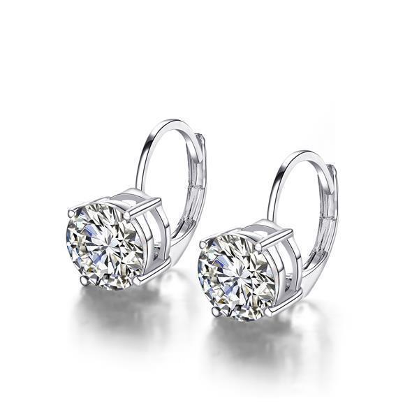 Round Solitaire Diamond Lever back Earring 2 Carat White Gold 14K