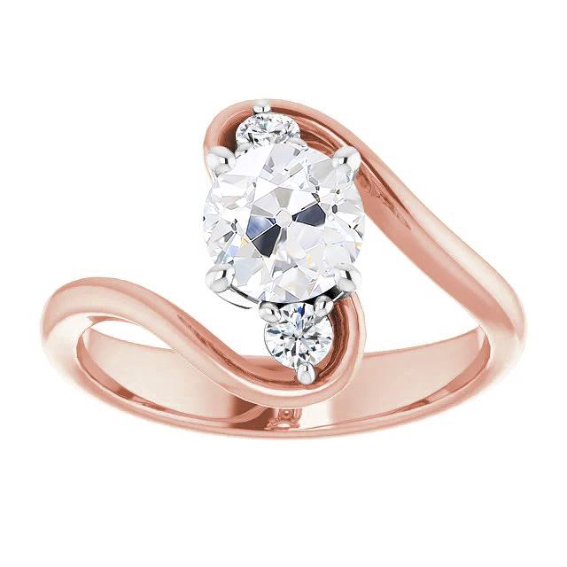 Round Three Stone Old Cut Diamond Ring Prong Set Two Tone 3 Carats