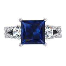Royal Blue Sapphire Diamond Ring 5.50 Ct Princess Cut Gold 14K
