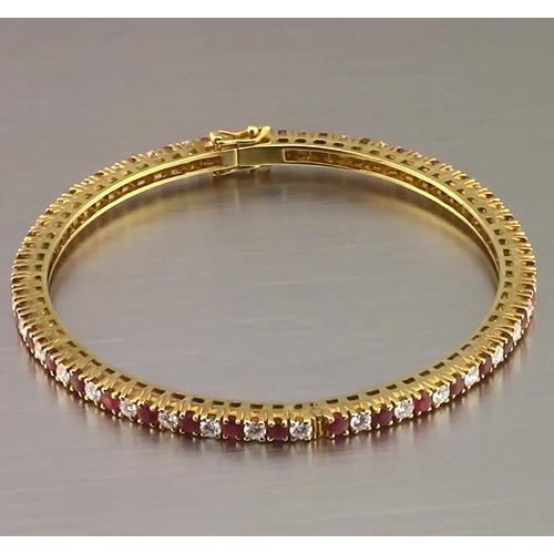 Ruby And Diamond Tennis Bangle 12.54 Carats Yellow Gold New