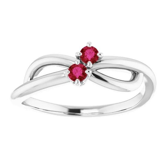 Ruby Stone Promise Ring Ribbon Shank Style White Gold 14K 0.50 Carats