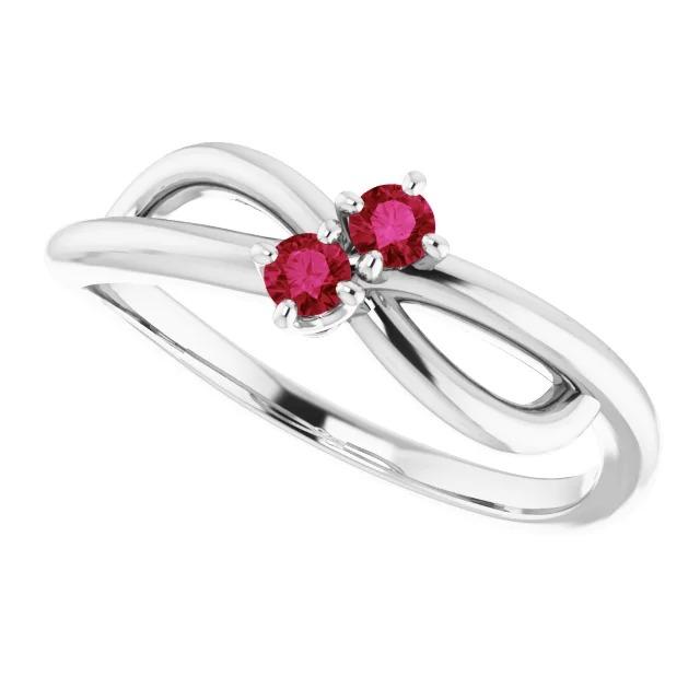 Ruby Stone Promise Ring Ribbon Shank Style White Gold 14K 0.50 Carats