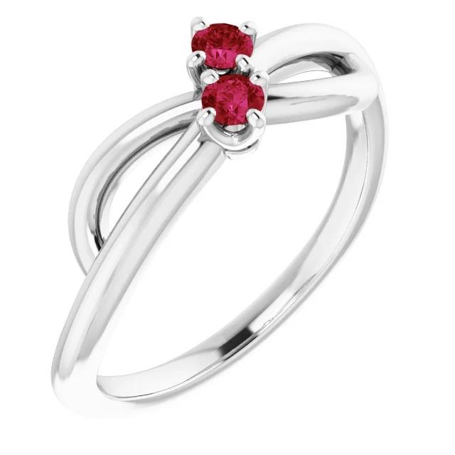 Ruby Stone Promise Ring Ribbon Shank Style White Gold 14K 0.50 Carats