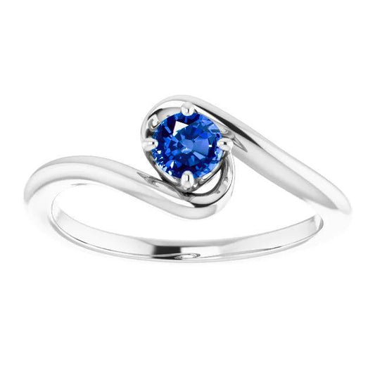 Sapphire Stone Ring Freeform Shank 1 Carat White Gold 14K