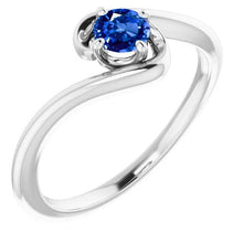 Sapphire Stone Ring Freeform Shank 1 Carat White Gold 14K