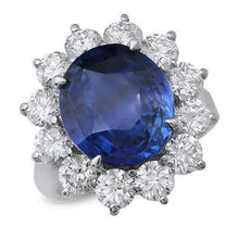 Solid White Gold 14K Oval Sri Lankan Sapphire 7 Carat Diamond Ring