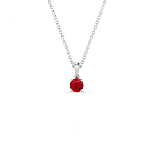 Solitaire 3 Ct. Red Ruby Pendant Necklace White God 14K