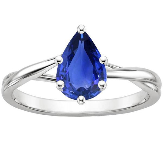 Solitaire Anniversary Ring Pear Ceylon Sapphire 3.50 Carats