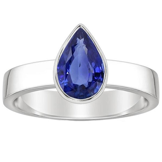 Solitaire Bezel Set Gents Ring Pear Cut Blue Sapphire 2.50 Carats