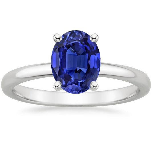 Solitaire Blue Sapphire Engagement Ring Oval Cut 3.50 Carats