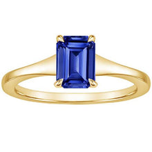 Solitaire Blue Sapphire Ring Emerald Cut 3 Carats Yellow Gold 14K