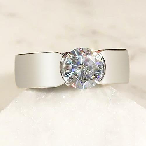 Solitaire Diamond Ring Half Bezel Setting 1.50 Carats Men's White Gold