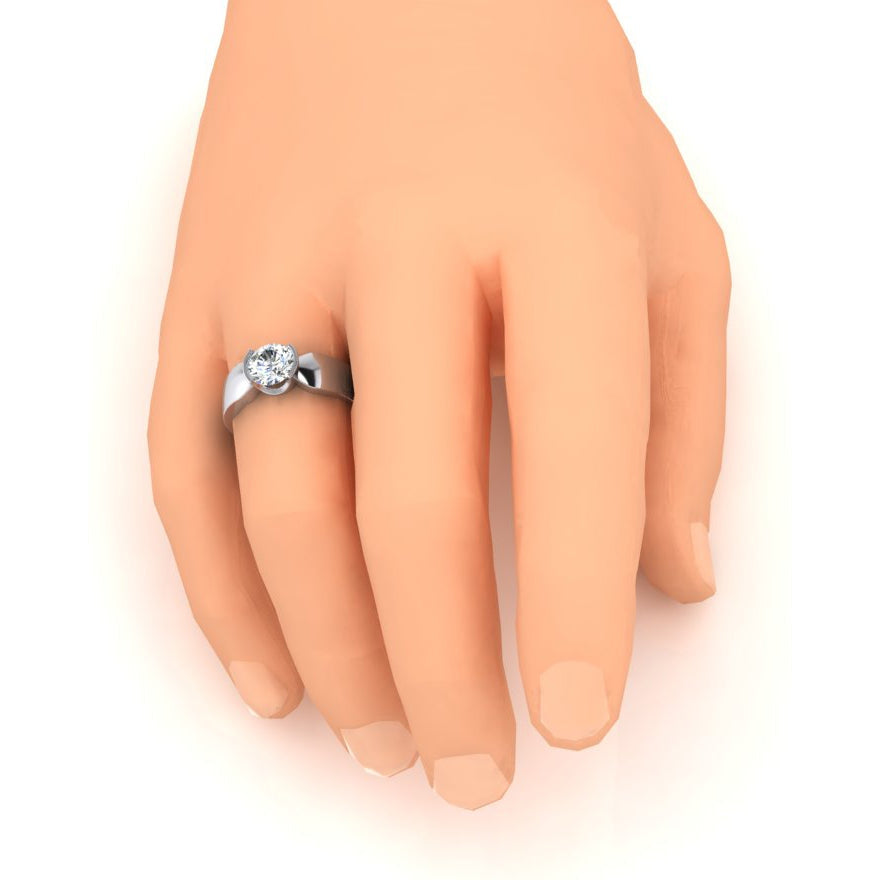 Solitaire Diamond Ring Half Bezel Setting 1.50 Carats Men's White Gold