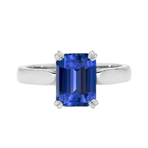 Solitaire Emerald Ring Prong Set Ceylon Sapphire 2.50 Carats Gold 14K
