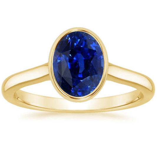 Solitaire Engagement Ring Bezel Set Oval Ceylon Sapphire 2.50 Carats