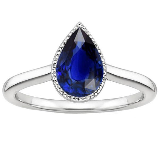 Solitaire Engagement Ring Bezel Set Pear Ceylon Sapphire 2.50 Carats
