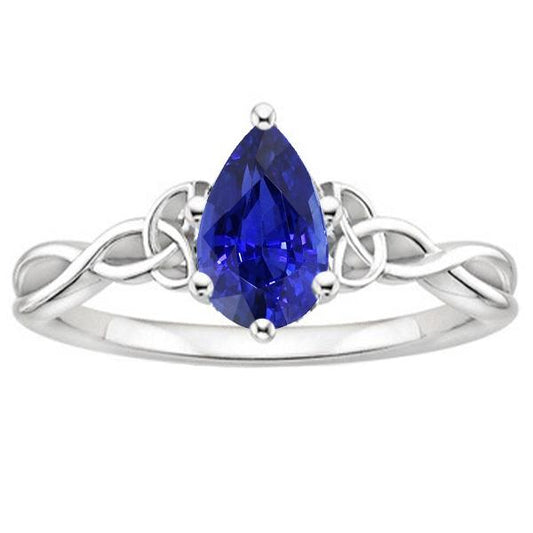 Solitaire Engagement Ring Pear Blue Sapphire Vintage Style 3 Carats
