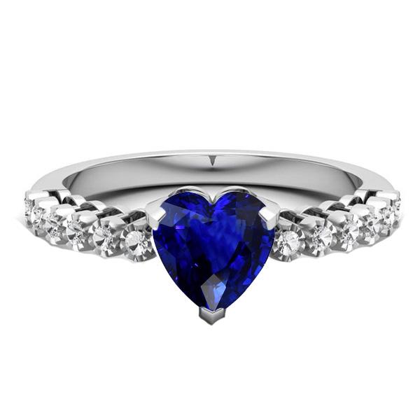 Solitaire Heart Ceylon Sapphire Ring With Diamond Accents 2 Carats