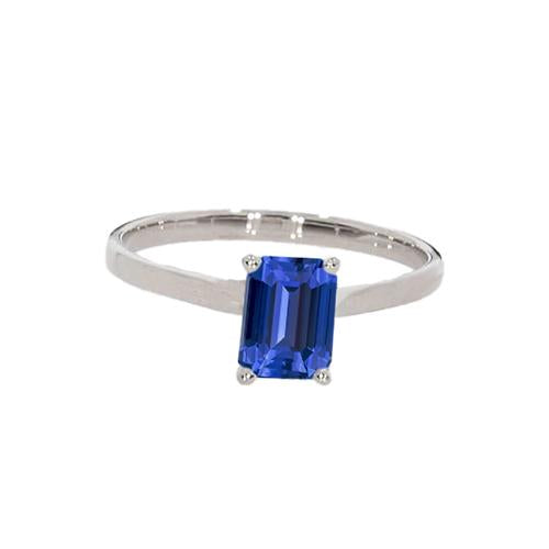 Solitaire Natural Blue Sapphire Ring Emerald Prong Set 1.50 Carats