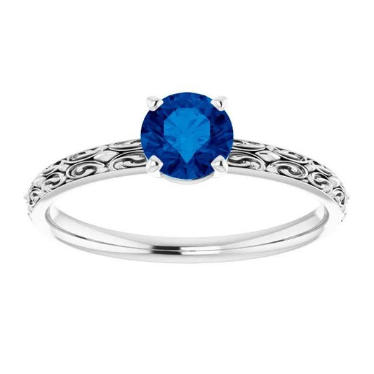 Solitaire Ring Blue Sapphire 1.50 Carats Filigree Women Jewelry