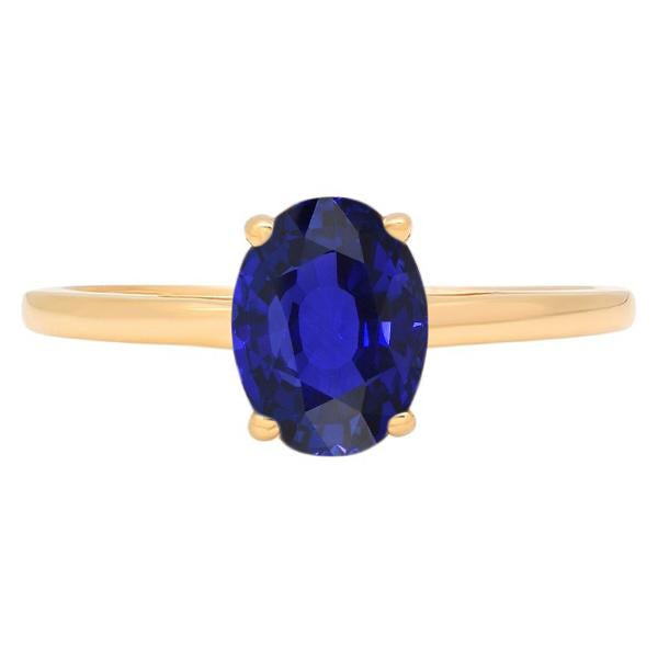 Solitaire Ring Oval Shaped Sri Lankan Sapphire 2 Carats Yellow Gold