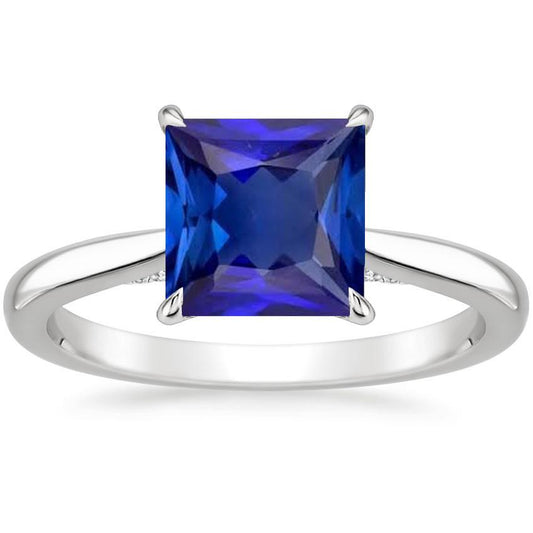 Solitaire Ring Princess Cut Sri Lankan Sapphire White Gold 5 Carats
