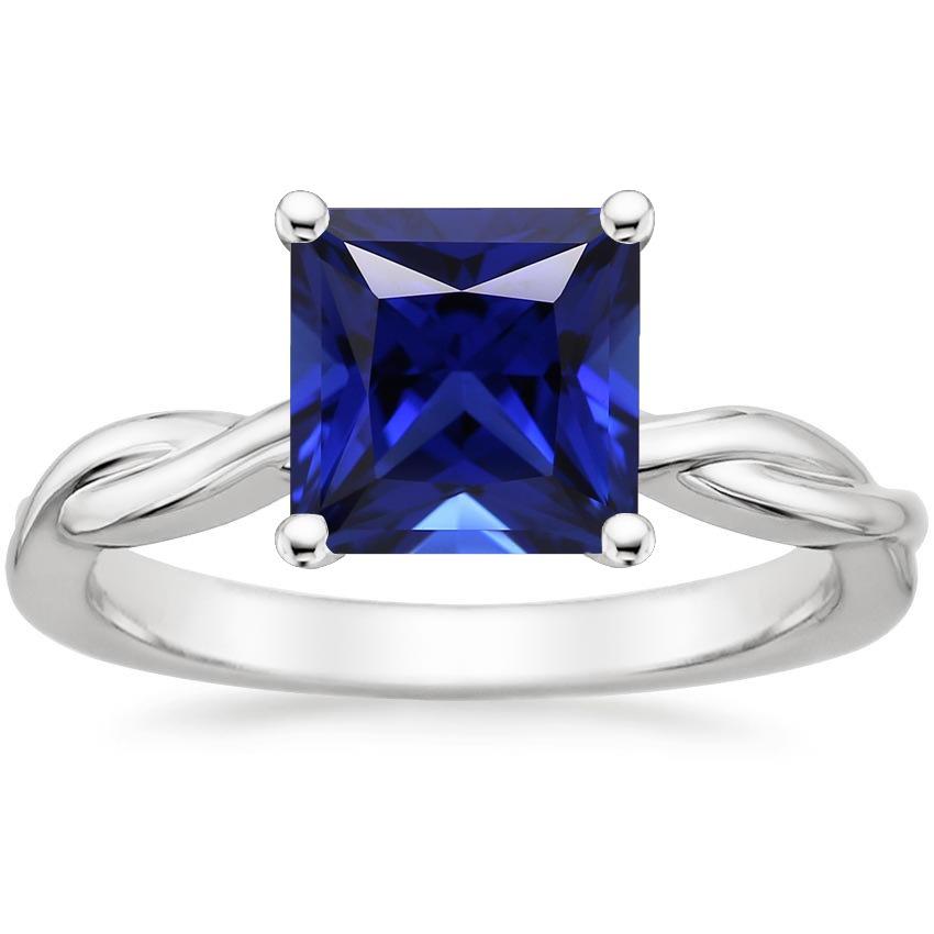 Solitaire Ring Princess Sri Lankan Sapphire 5 Carat White Gold 14K