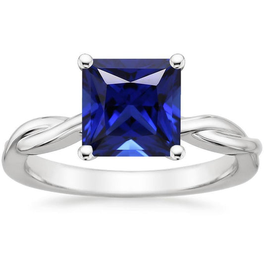 Solitaire Ring Princess Sri Lankan Sapphire 5 Carat White Gold 14K