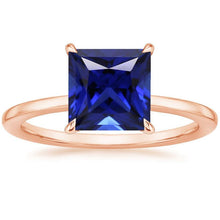 Solitaire Ring Rose Gold 14K Princess Cut Ceylon Sapphire 5 Carat