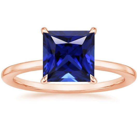 Solitaire Ring Rose Gold 14K Princess Cut Ceylon Sapphire 5 Carat